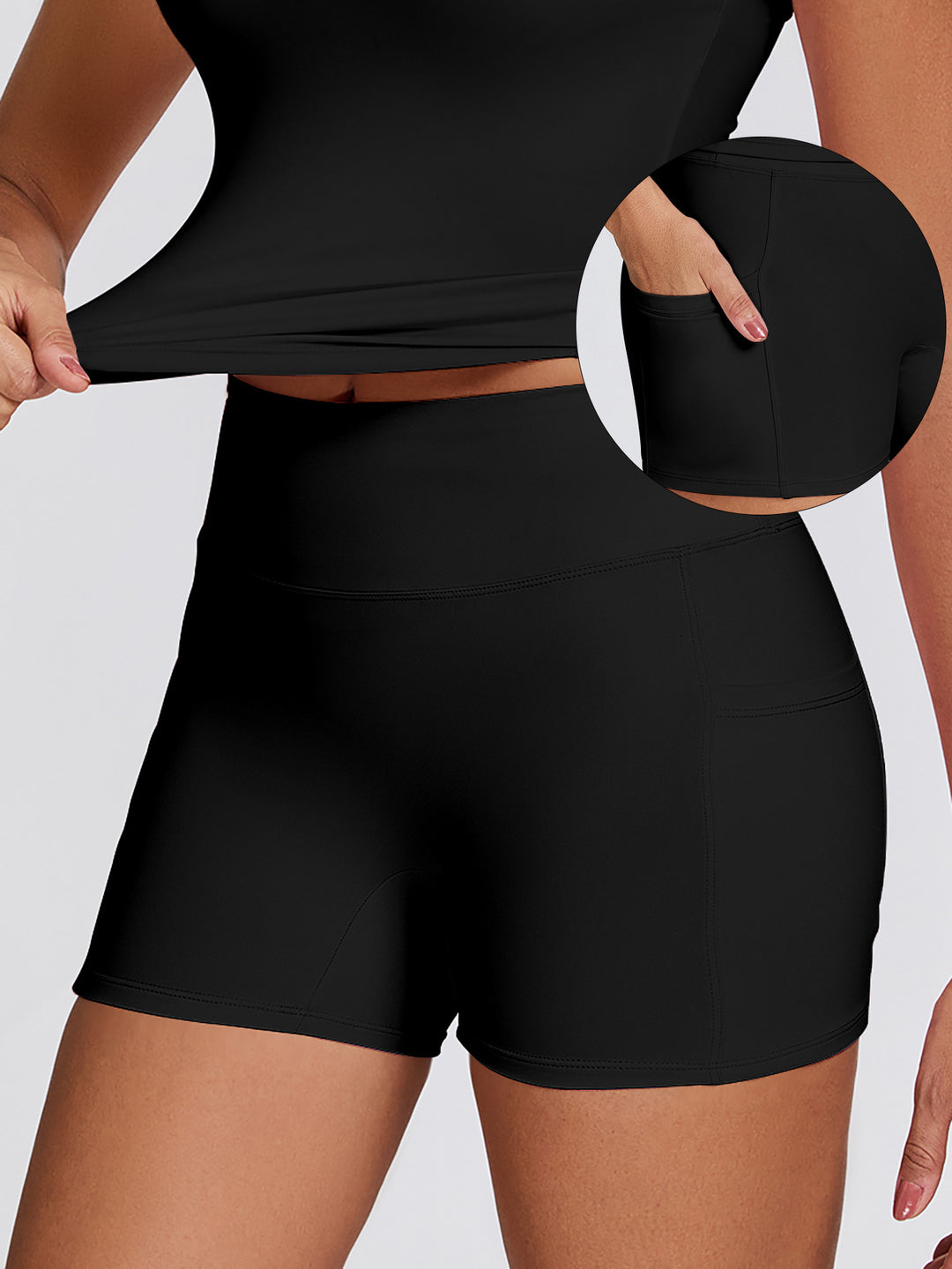 Damen Funktionale Sport-Shorts mit seitlichen Taschen und hohem Bund R&B