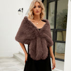 Damen Luxuriöser Kunstpelz-Cape mit flauschigem Kragen R&B