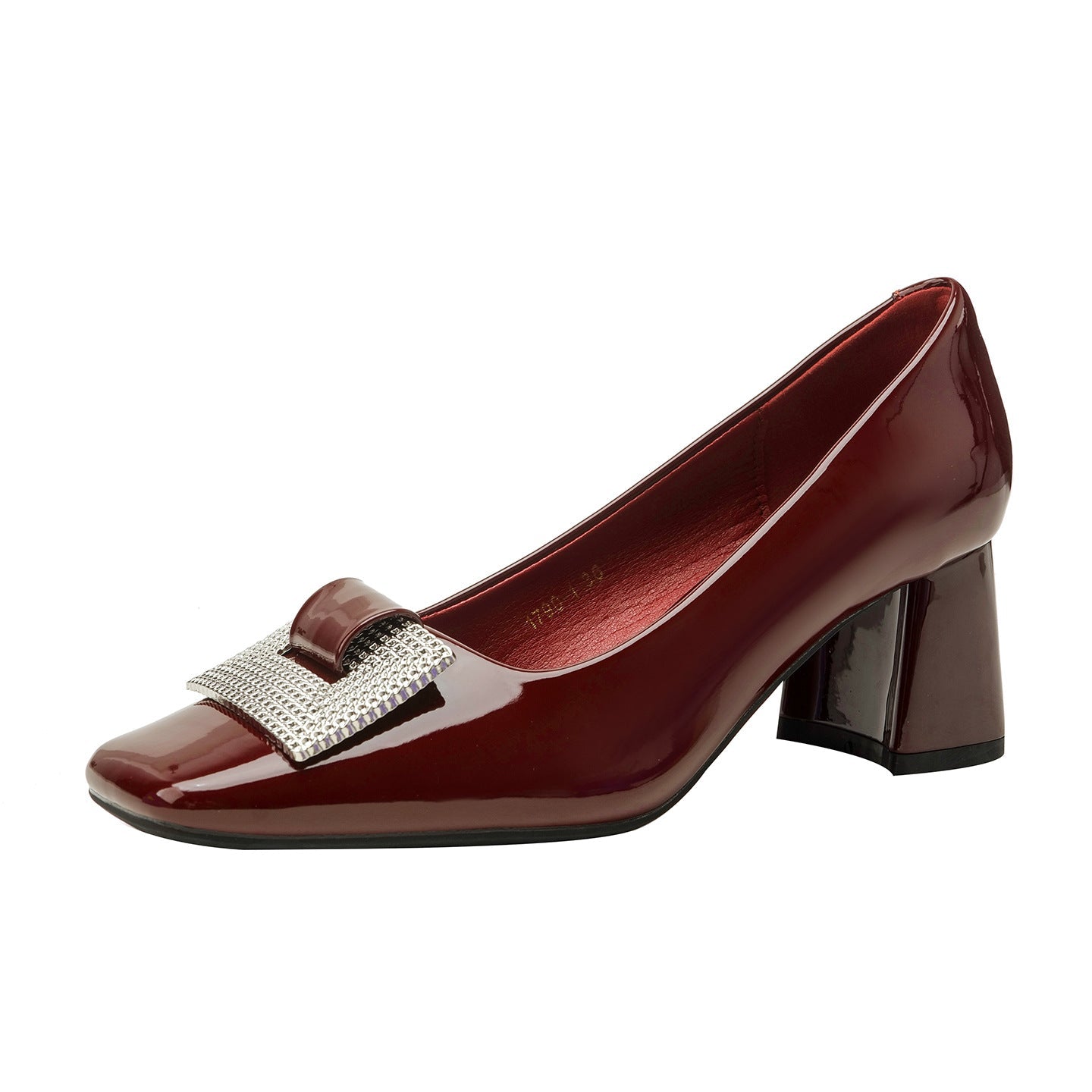 Damen Hochglanz-Pumps mit funkelnder Schmuckapplikation und komfortablem Blockabsatz