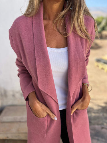 R&B | Einfarbiger Langer Taschen Wollstrickjacke