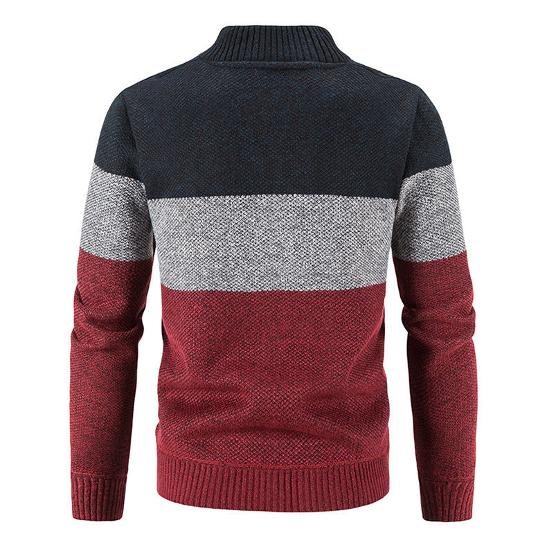 Herren Strickjacke mit modernem Zipper und karierter Innenausstattung