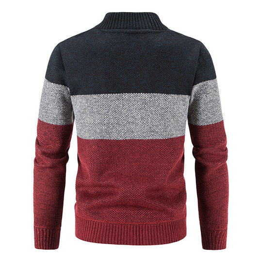 Herren Strickjacke mit modernem Zipper und karierter Innenausstattung R&B
