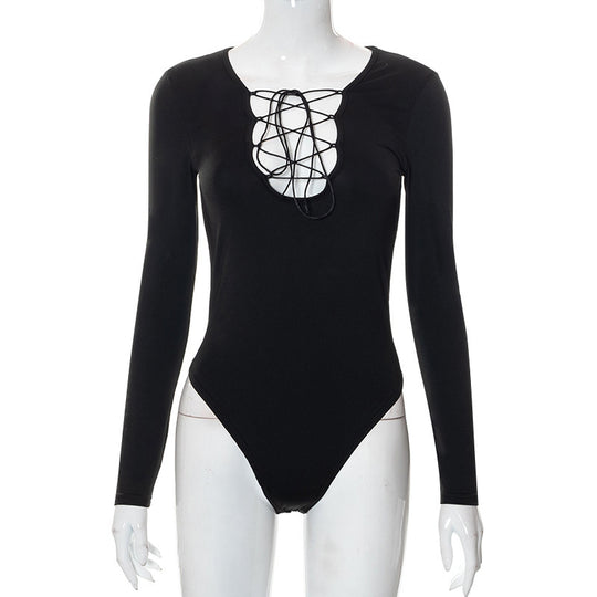 Damen Sportlicher Bodys mit dekorativem Schnürdetail R&B