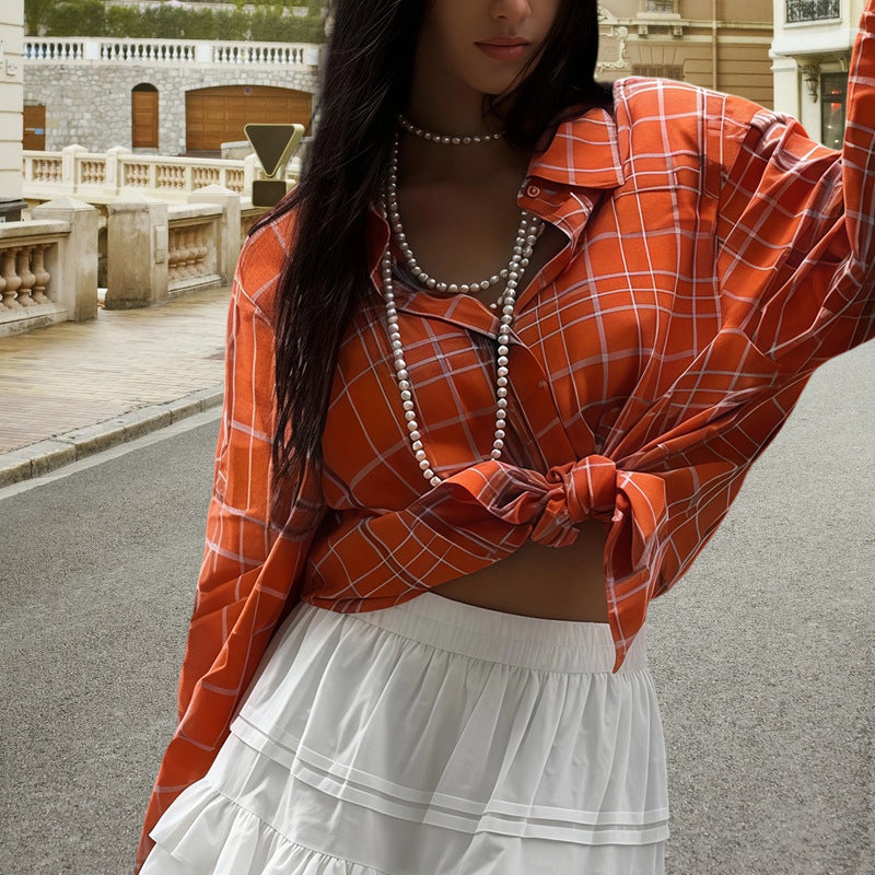 Damen Oversize-Musterhemd mit dekorativer Knopfleiste und lässigem Schnitt R&B