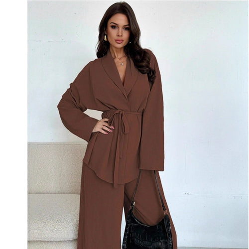 Damen Eleganter Oversized Jumpsuit mit Taillengürtel und breitem Bein R&B
