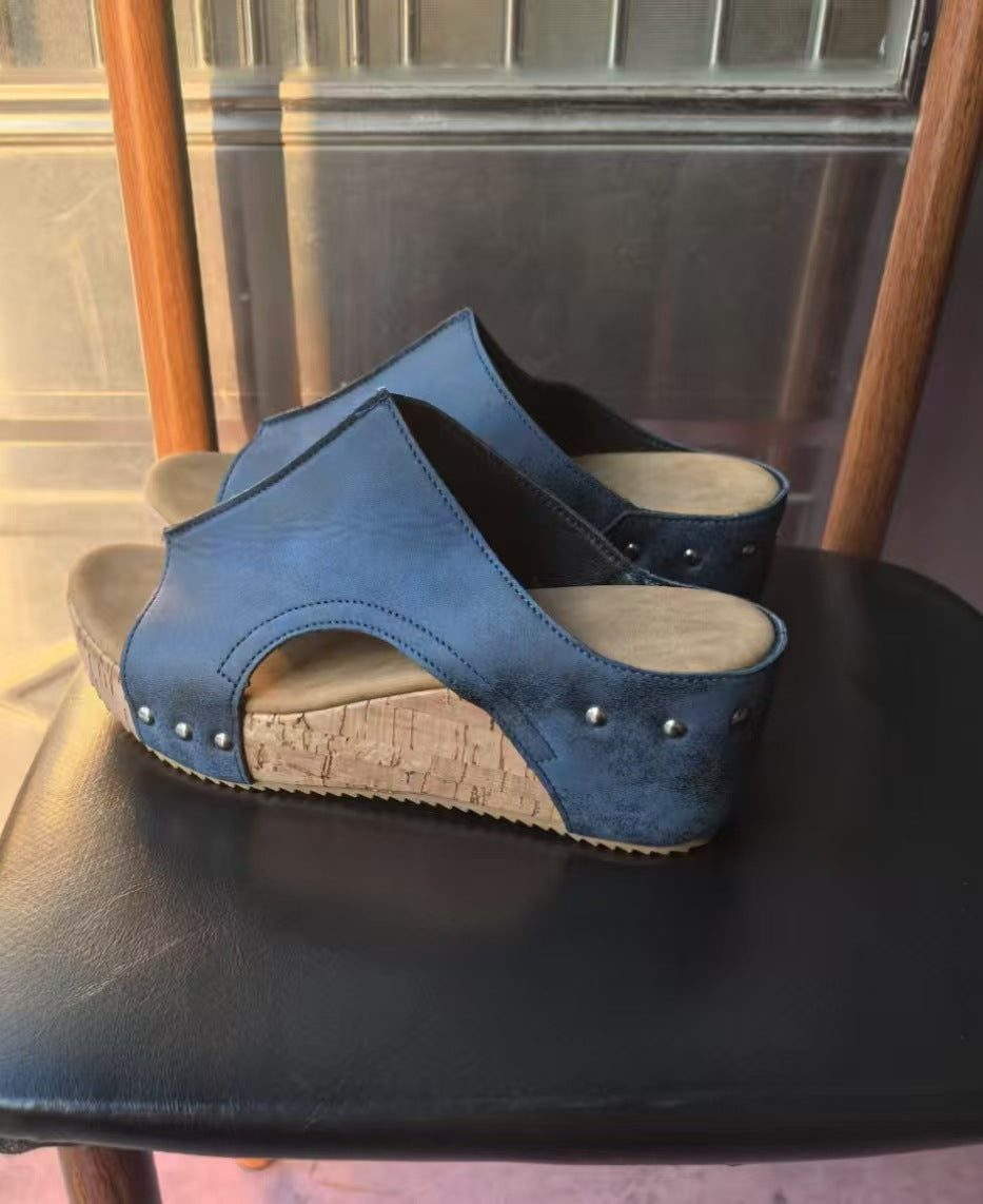 Damen Keil-Sandalen mit anatomischer Fußbettung und modischen Cut-Outs R&B