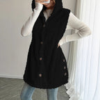 Damen Kuschelige Fleece-Weste mit Kapuze und Knopfverschluss R&B