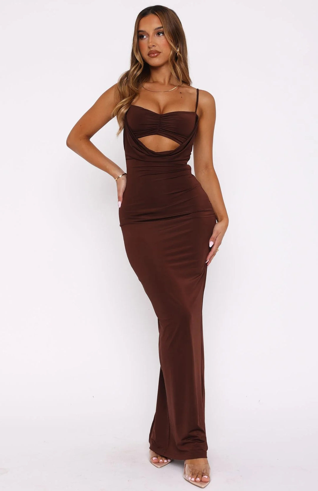 Damen Edles Maxikleid mit figurformendem Schnitt und raffiniertem Cut-Out R&B