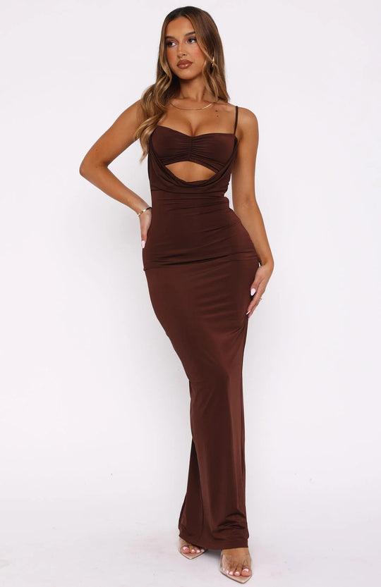 Damen Edles Maxikleid mit figurformendem Schnitt und raffiniertem Cut-Out R&B