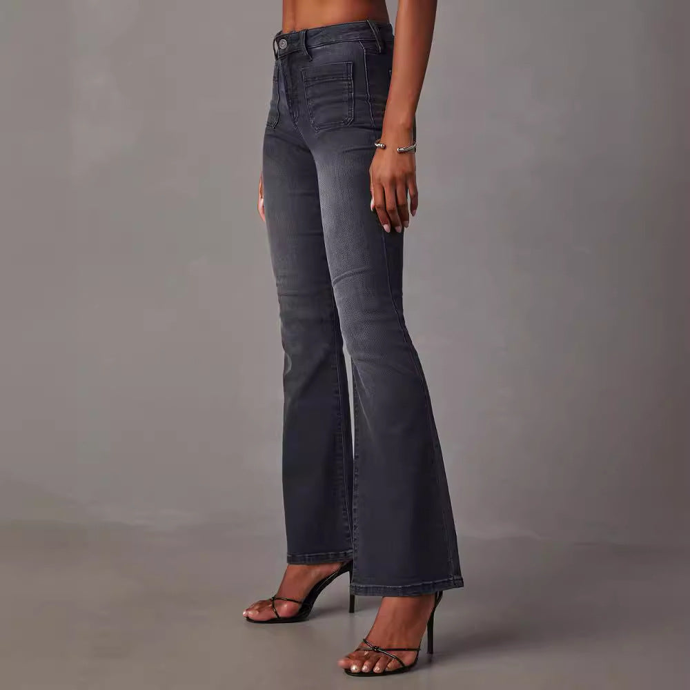 Damen Flared Jeans mit hohem Bund und strukturiertem Denim R&B