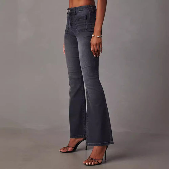 Damen Flared Jeans mit hohem Bund und strukturiertem Denim R&B