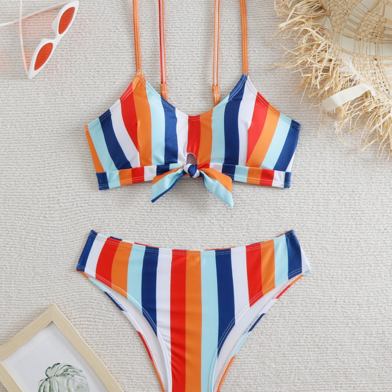 Damen Bikiniset mit eleganten Streifen und chicem Knoten R&B