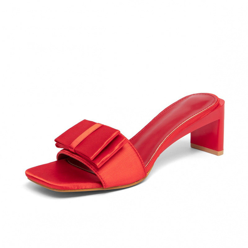 Damen elegante Sandaletten mit breitem Blockabsatz und modischem Schleifendetail R&B