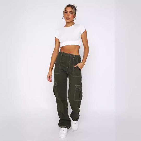 Damen Cargo-Jeans im modernen Schnitt mit praktischen Taschen und stilvollen Kontrastnähten R&B