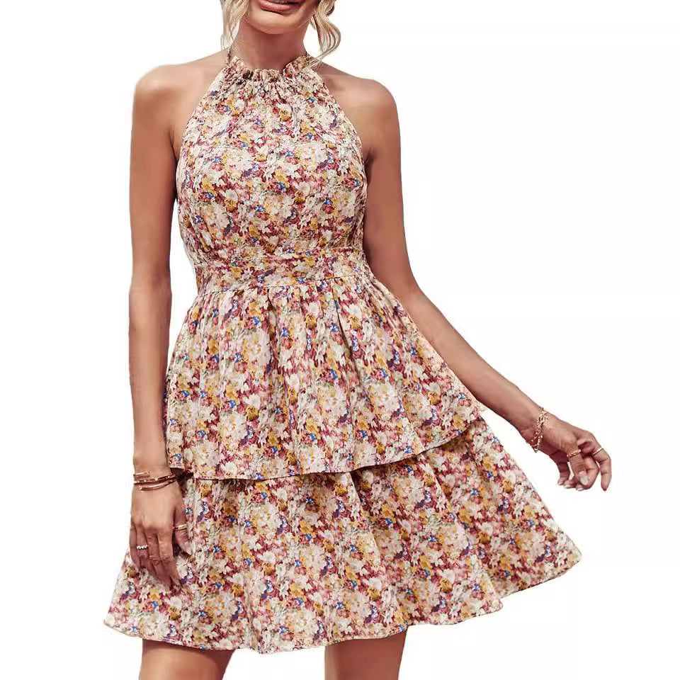 Damen Freizeitkleid mit hohem Kragen und gestuftem Saum R&B