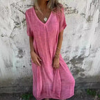 Damen lässiges Langarmkleid mit elegantem V-Ausschnitt und fließendem Design R&B