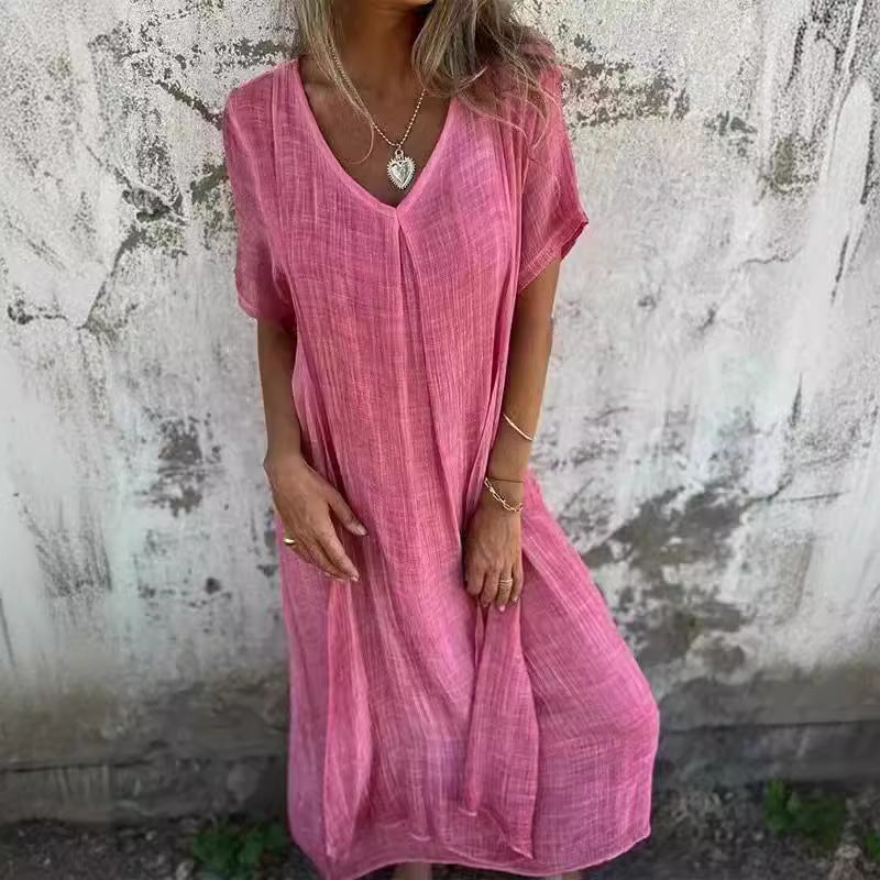 Damen lässiges Langarmkleid mit elegantem V-Ausschnitt und fließendem Design R&B