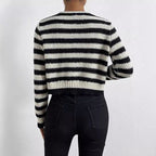 Damen gestreifte Strickjacke mit dekorativen Knöpfen R&B