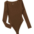 Damen Langarm-Bodysuit aus strukturierter Baumwolle R&B