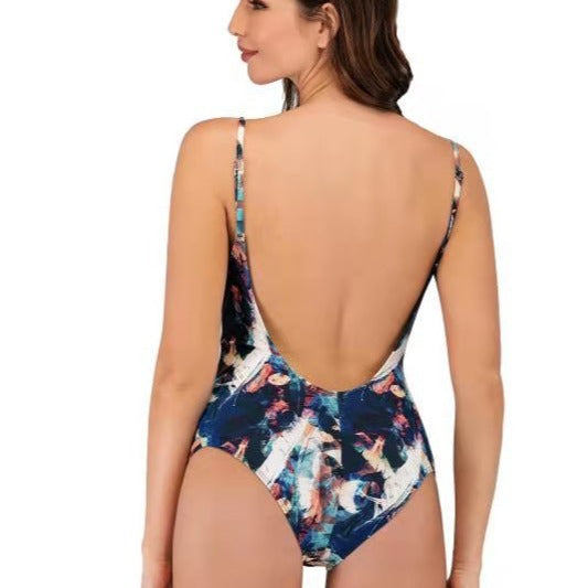Damen Einteiler-Badeanzug mit floralem Kunstdesign R&B