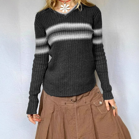Damen Ribbed Pullover mit modernen Streifen R&B