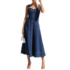 Damen langes Jeanskleid mit Knopfleiste und praktischen Taschen R&B