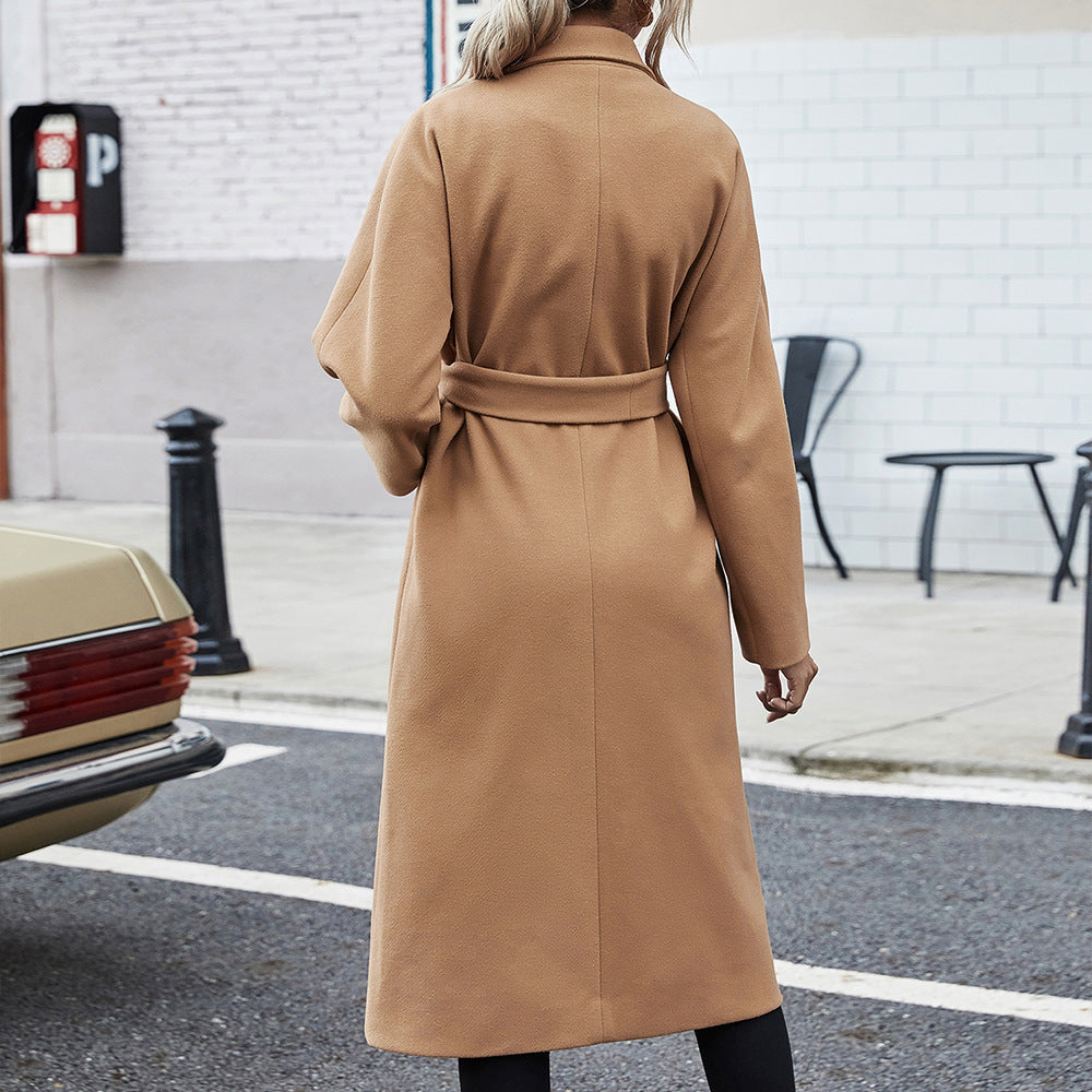Damen eleganter Trenchcoat mit taillierbarem Gürtel und großen Taschen