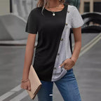 Damen kurzärmliges T-Shirt mit asymmetrischem Design und Knopfdetails R&B