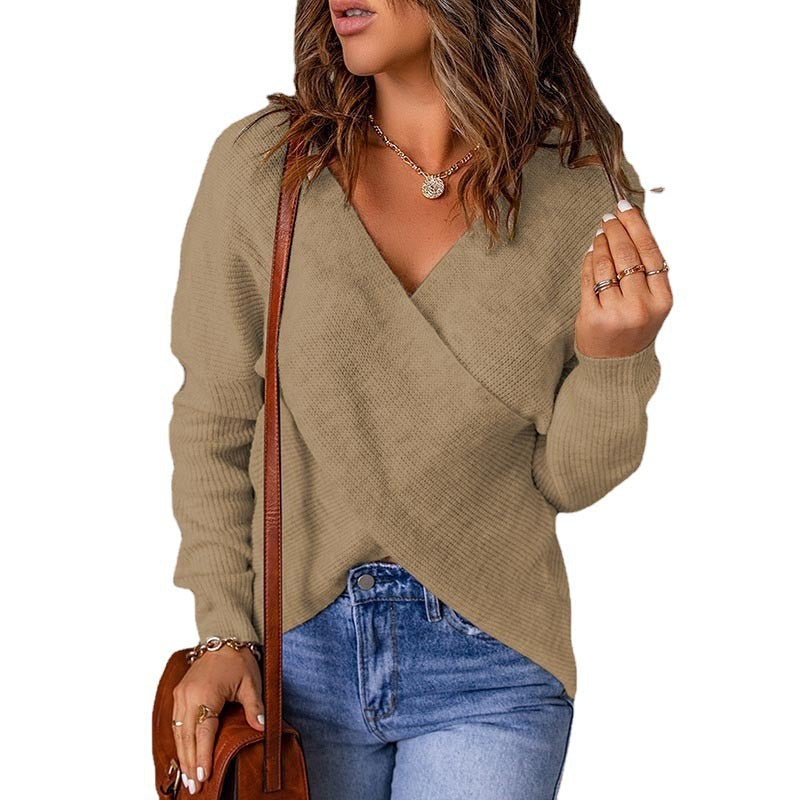 Damen Wickelpullover mit trendy V-Ausschnitt und lässiger Passform R&B