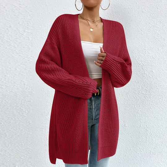 Damen Strickjacke mit luftiger Häkelstruktur und weitem Schnitt R&B
