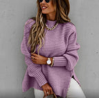 Damen Grobstrickpullover mit voluminösen Ärmeln und lässigem Schnitt R&B
