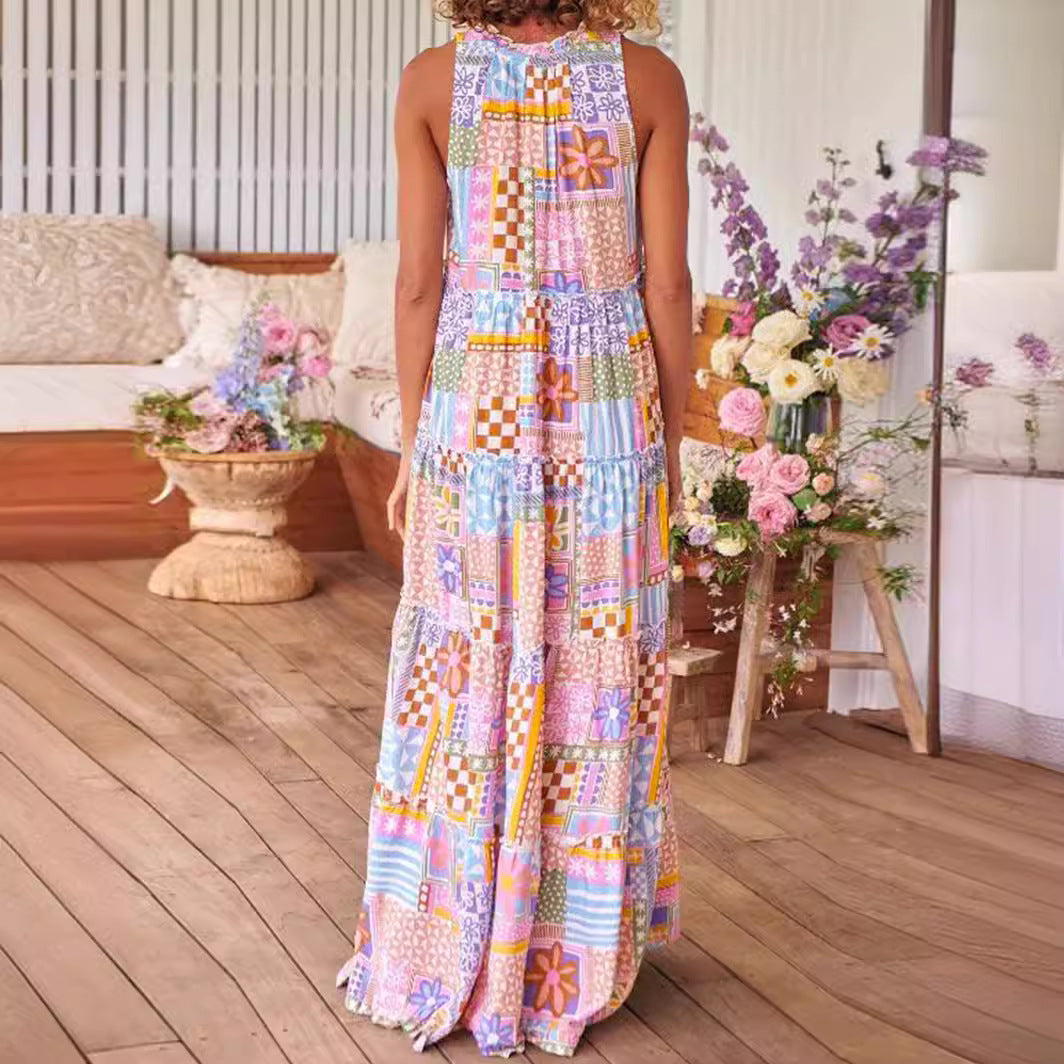 Damen Maxikleid mit farbenfrohem Mandala-Muster und luftiger Passform R&B