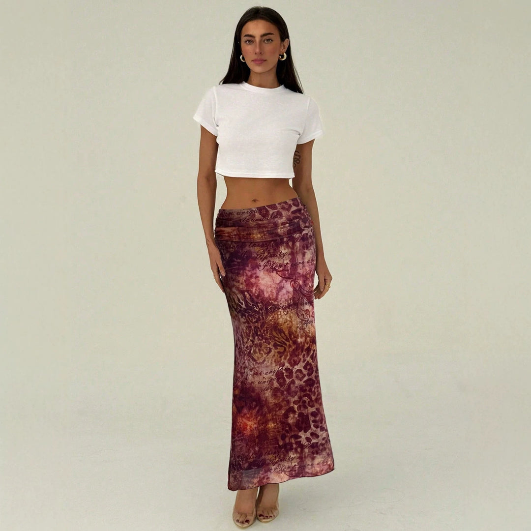 Damen nan schmaler Maxirock mit gerafftem Bund und Allover-Print R&B