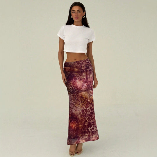 Damen nan schmaler Maxirock mit gerafftem Bund und Allover-Print R&B