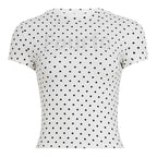 Damen Trendiges Kurzarm-Top mit Pünktchenmuster und glitzerndem Schriftzug R&B