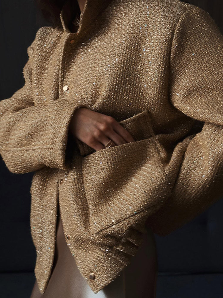Damen Glamouröse Glitzerjacke mit oversized Schnitt und modischen Taschen R&B