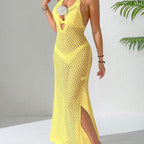 Damen luftiges Netzstrandkleid mit aufregendem Schlitz R&B