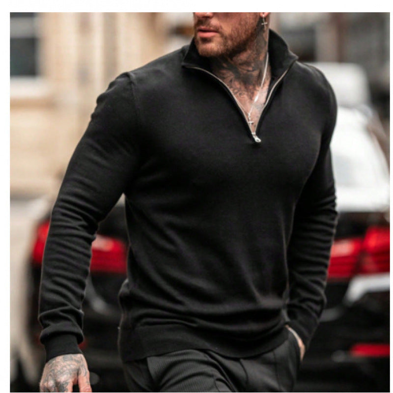 Herren Rollkragenpullover mit kurzem Reißverschluss und feiner Struktur R&B