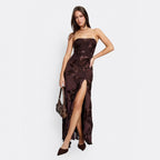 Damen elegantes Schnittmaxikleid mit floralem Design und seitlichem Schlitz R&B