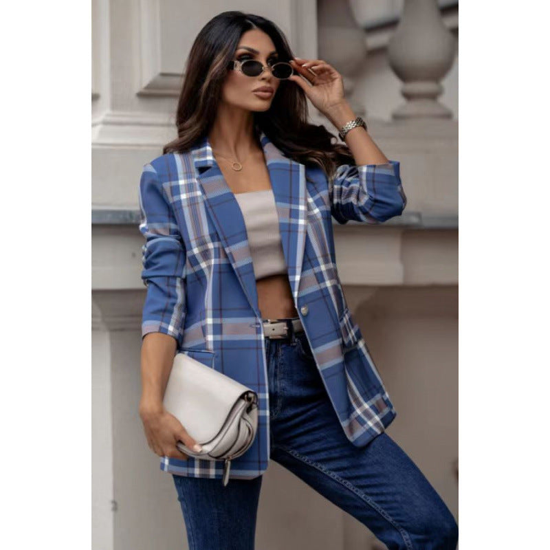 Damen Karoblazer im modernen Oversized-Schnitt mit eleganten Details R&B