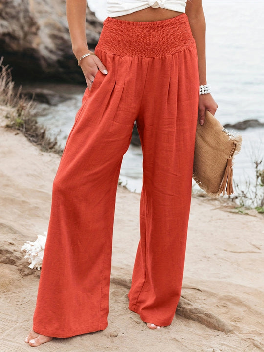 Damen weite Leinenhose mit elastischem Bund R&B