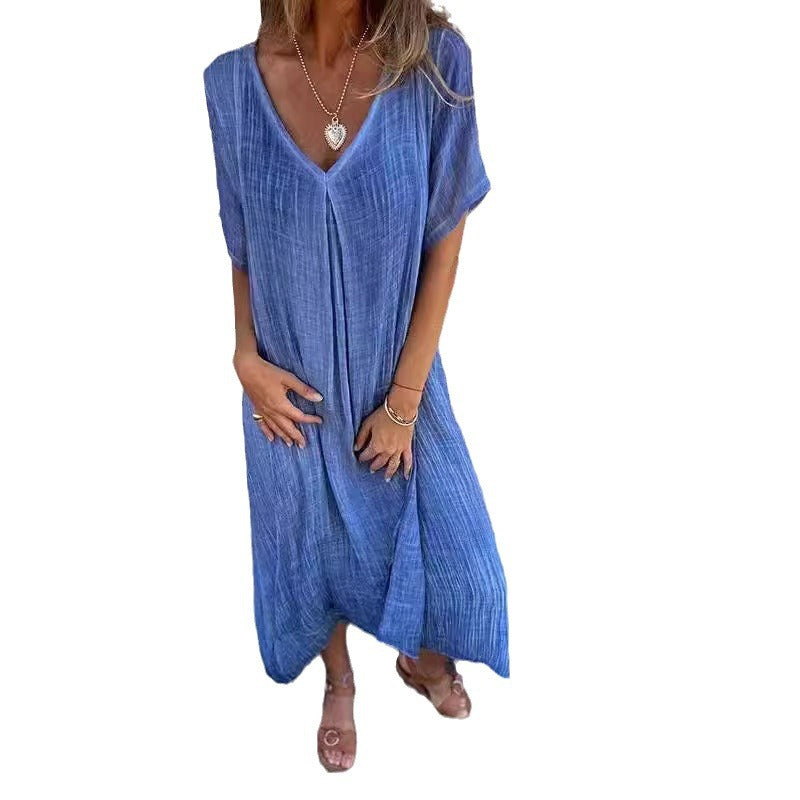 Damen Leichtes Sommerkleid mit V-Ausschnitt und weiten Ärmeln R&B
