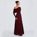 Damen Elegantes Langarm-Maxikleid mit asymmetrischem Drapierungsdetail EB