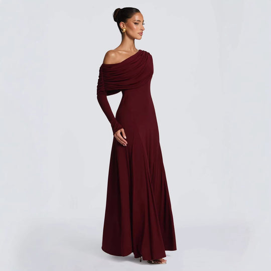 Damen Elegantes Langarm-Maxikleid mit asymmetrischem Drapierungsdetail R&B