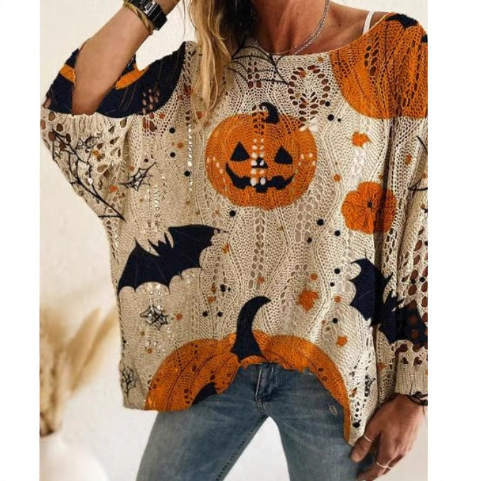 Damen Strickoberteil mit Halloween-Motiv R&B