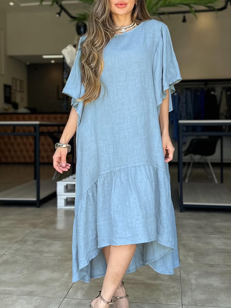 Damen lässiges Leinenkleid mit voluminösen Ärmeln R&B