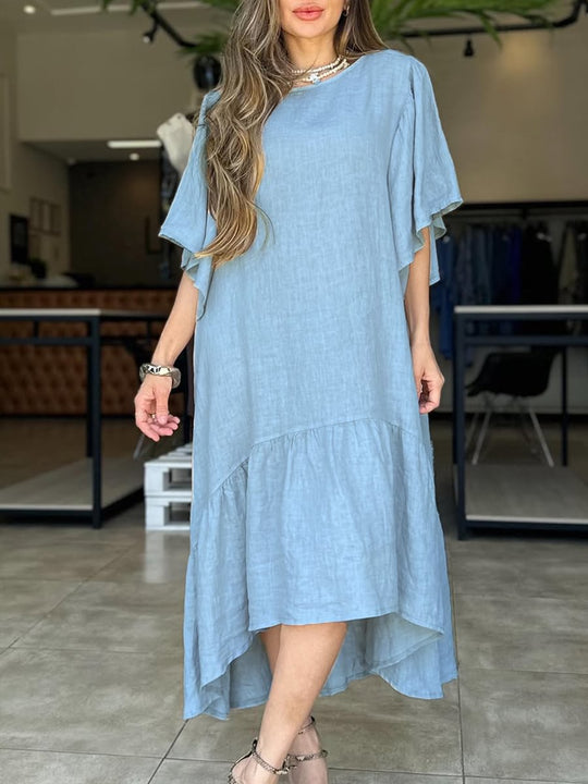 Damen lässiges Leinenkleid mit voluminösen Ärmeln R&B