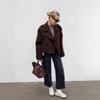 Damen modische cropped Jacke mit breitem Kragen und tailliertem Schnitt R&B