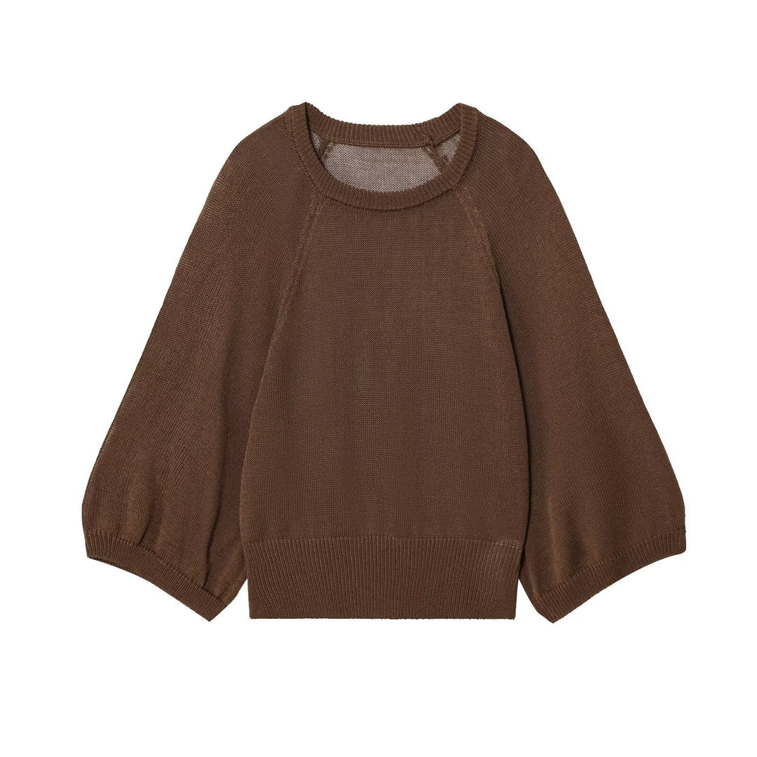 Damen lässiger Pullover mit überschnittenen Ärmeln und Rundhalsausschnitt R&B