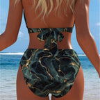 Damen Bikini mit luxuriösem Marmormuster und edlen Details R&B